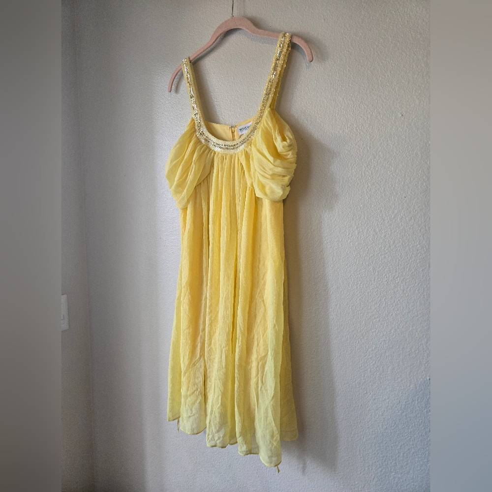 Elegant Yellow Women's Maternity Dress, Size L with Sequin Neckline, Back Zipper